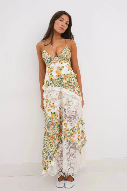 Women's Floral Print Lace Long Dress