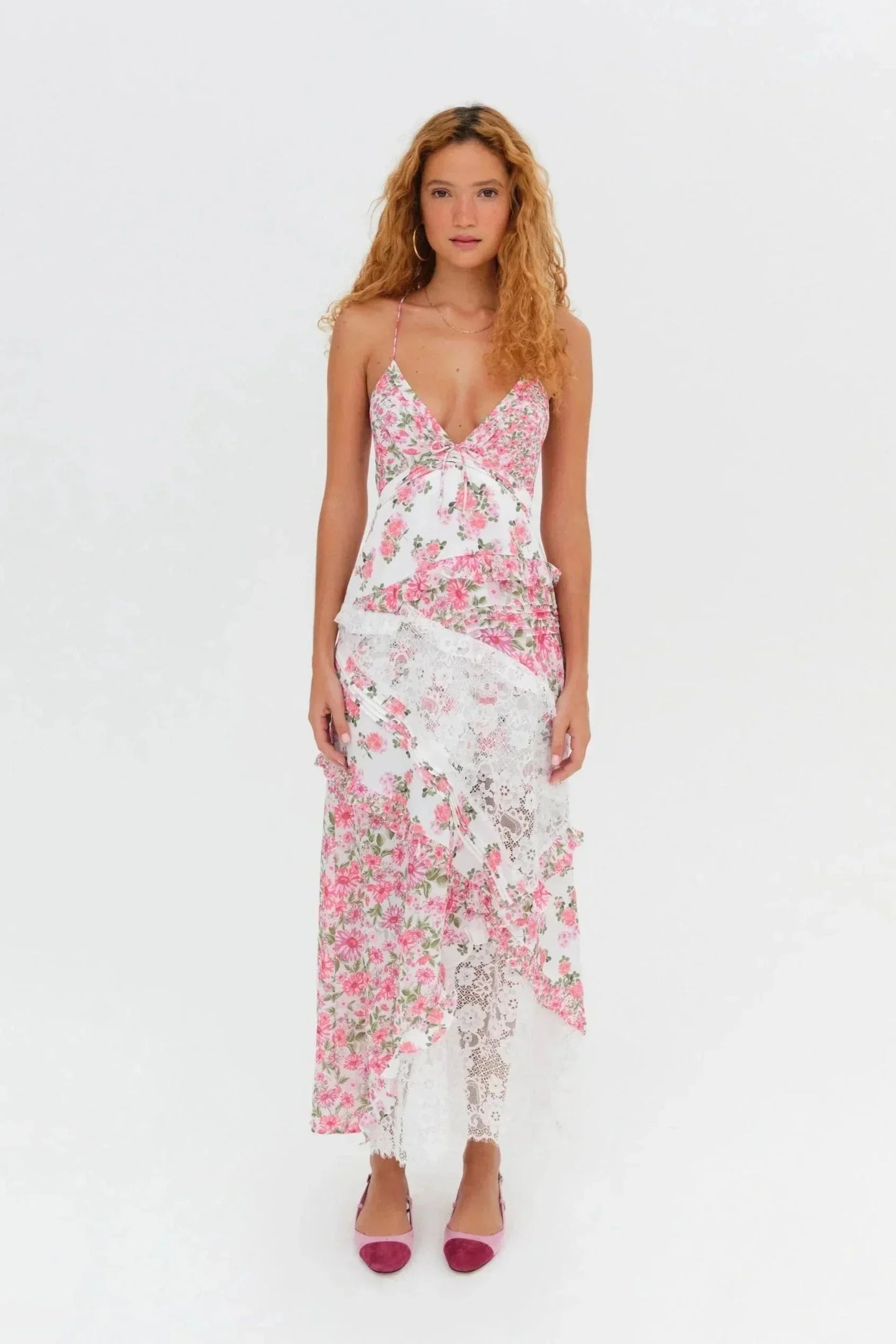 Women's Floral Print Lace Long Dress