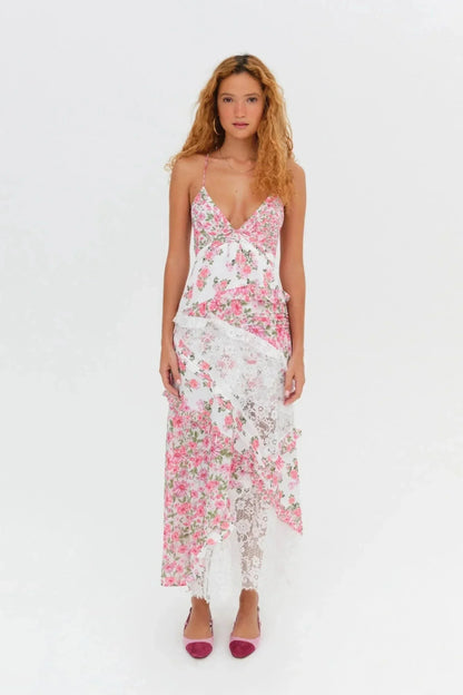 Women's Floral Print Lace Long Dress