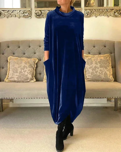 Women's Velvet Midi Dress With Pockets