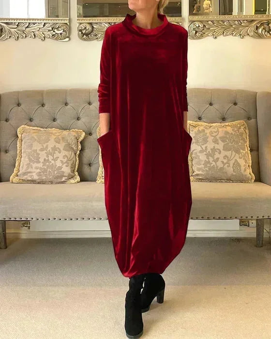 Women's Velvet Midi Dress With Pockets