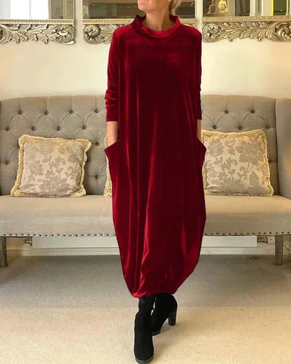 Women's Velvet Midi Dress With Pockets