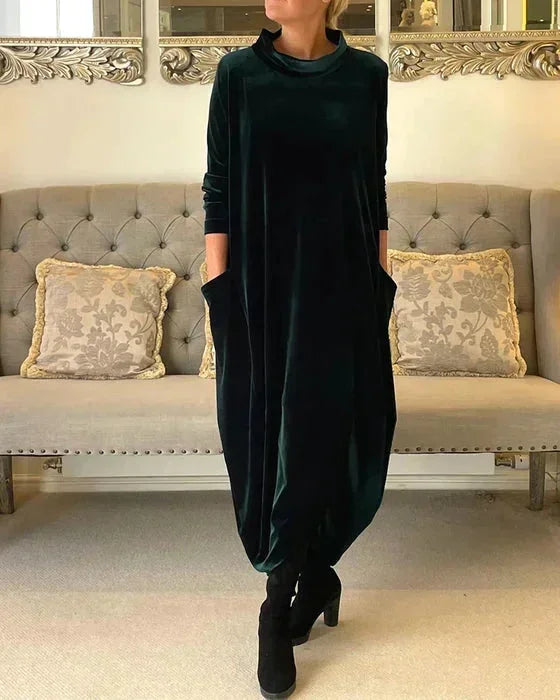 Women's Velvet Midi Dress With Pockets