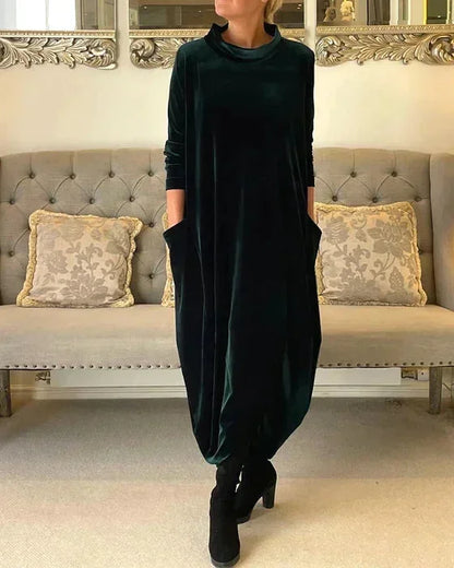 Women's Velvet Midi Dress With Pockets
