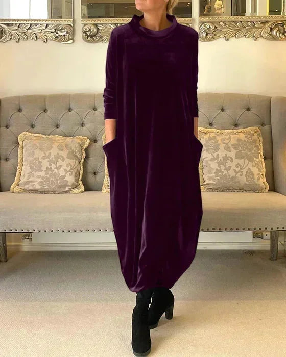 Women's Velvet Midi Dress With Pockets