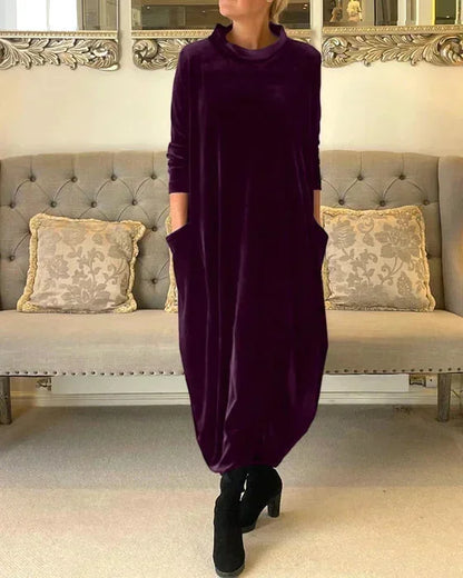 Women's Velvet Midi Dress With Pockets