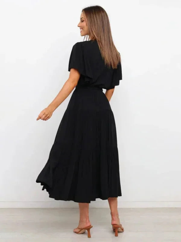 Women's Midi Dress Ruffle V-Neck Short Sleeves