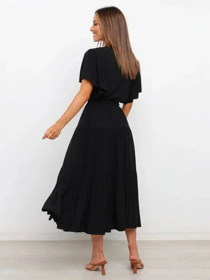 Women's Midi Dress Ruffle V-Neck Short Sleeves