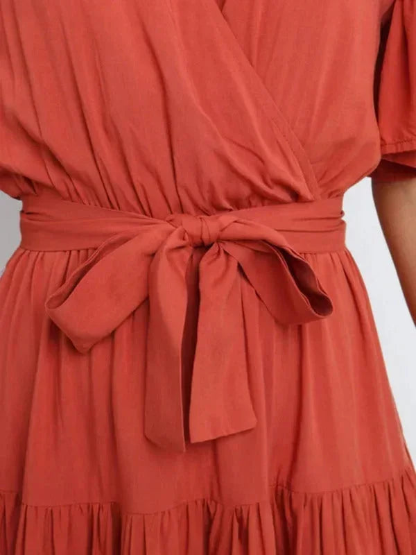 Women's Midi Dress Ruffle V-Neck Short Sleeves