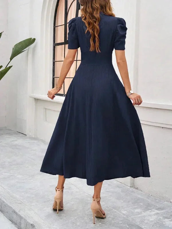 Women's Midi Dress V-Neck Puff Sleeves