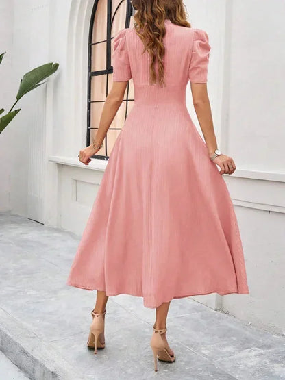 Women's Midi Dress V-Neck Puff Sleeves