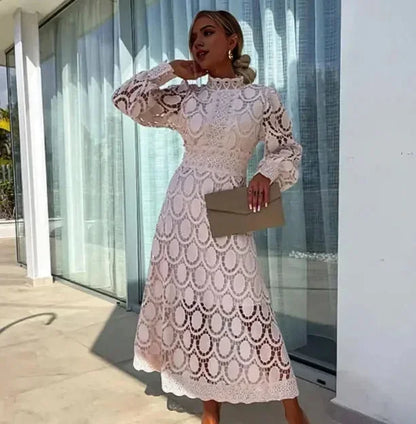 Women's Lace Midi Dress Long-Sleeve