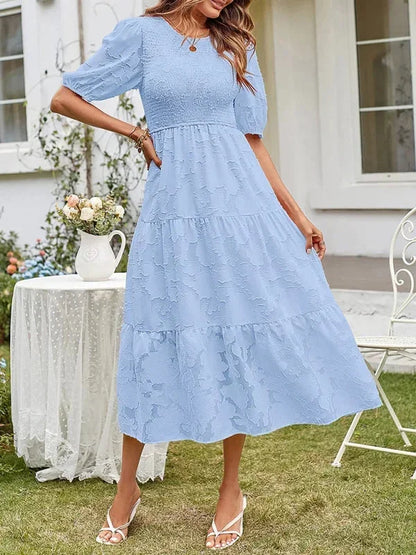 Women's Midi Dress Short Sleeves Ruffles