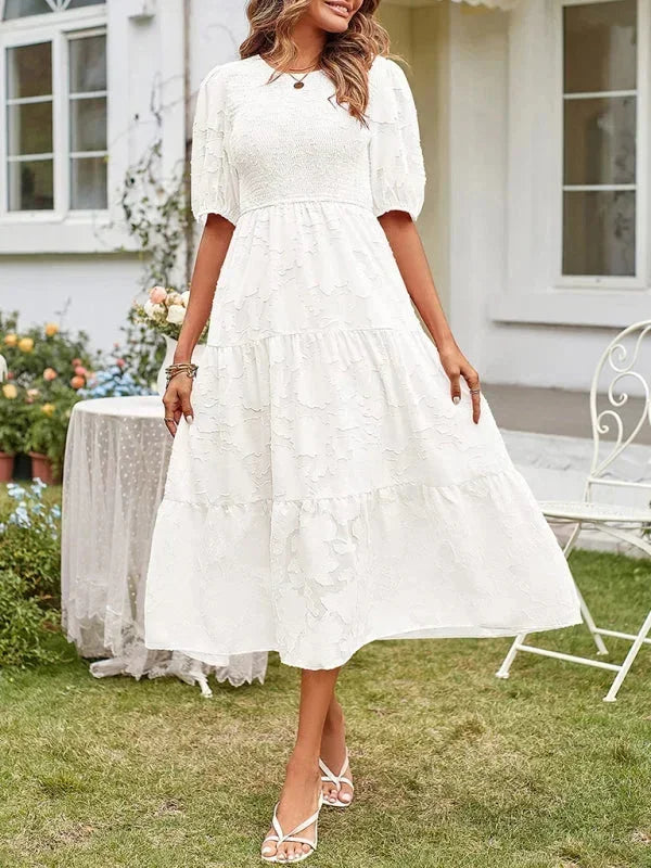 Women's Midi Dress Short Sleeves Ruffles