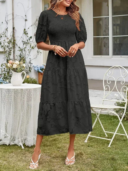 Women's Midi Dress Short Sleeves Ruffles