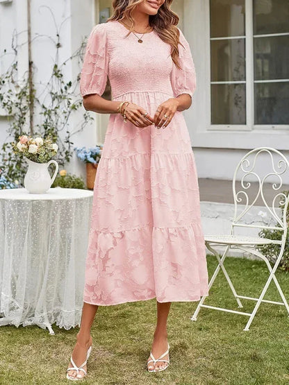 Women's Midi Dress Short Sleeves Ruffles