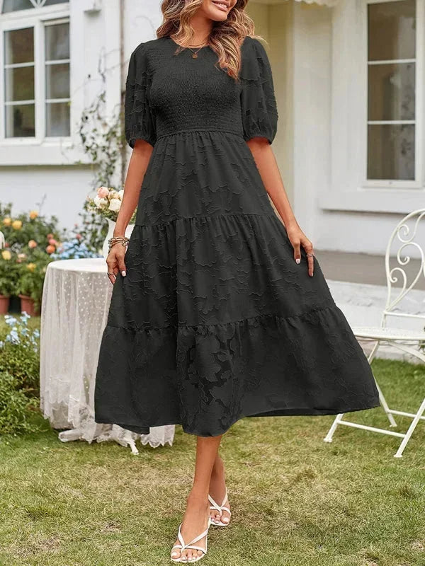 Women's Midi Dress Short Sleeves Ruffles