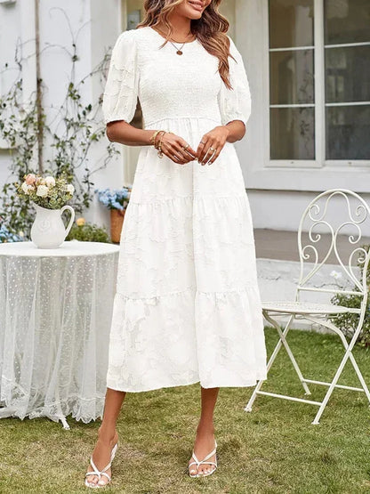 Women's Midi Dress Short Sleeves Ruffles