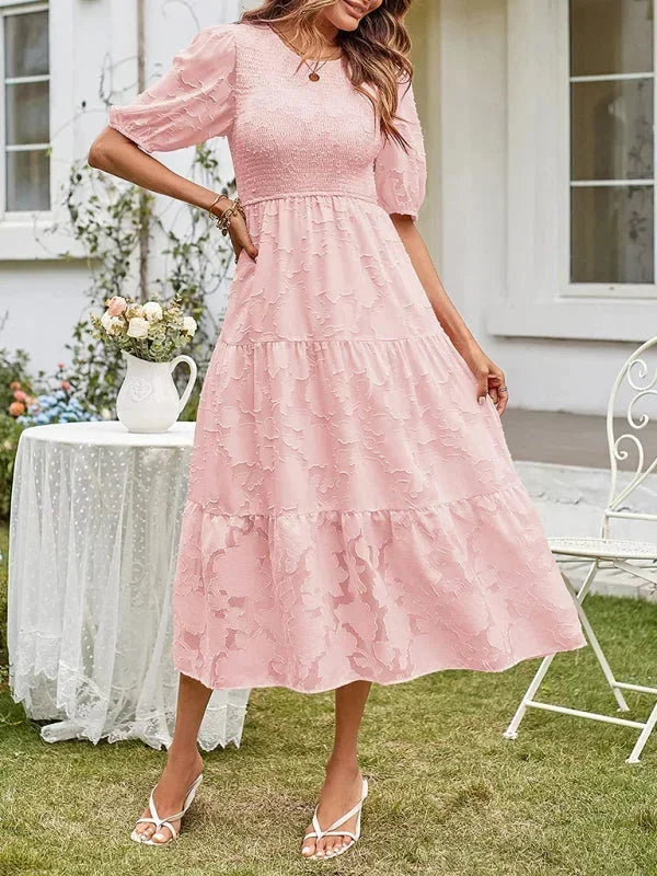 Women's Midi Dress Short Sleeves Ruffles - VibreMode