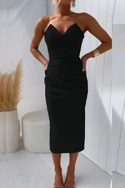 Women's Strapless Midi Dress Sweetheart Neckline Evening