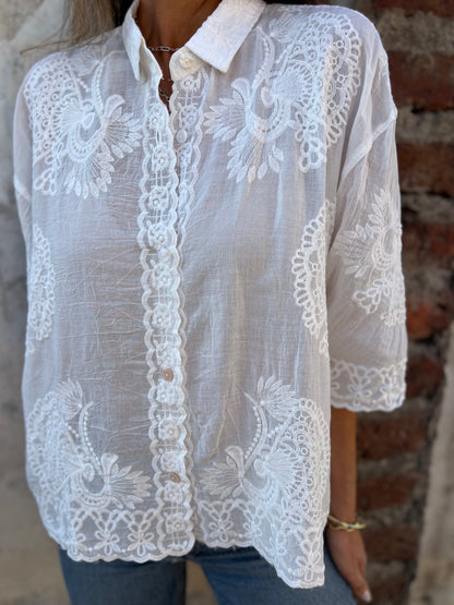 Image of Rochelle | Women's Lace Button-Down Blouse