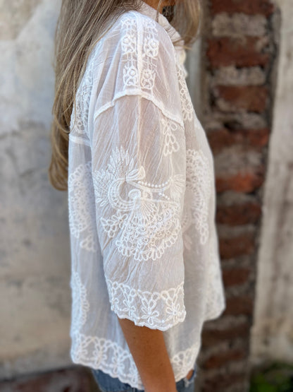 Image of Rochelle | Women's Lace Button-Down Blouse