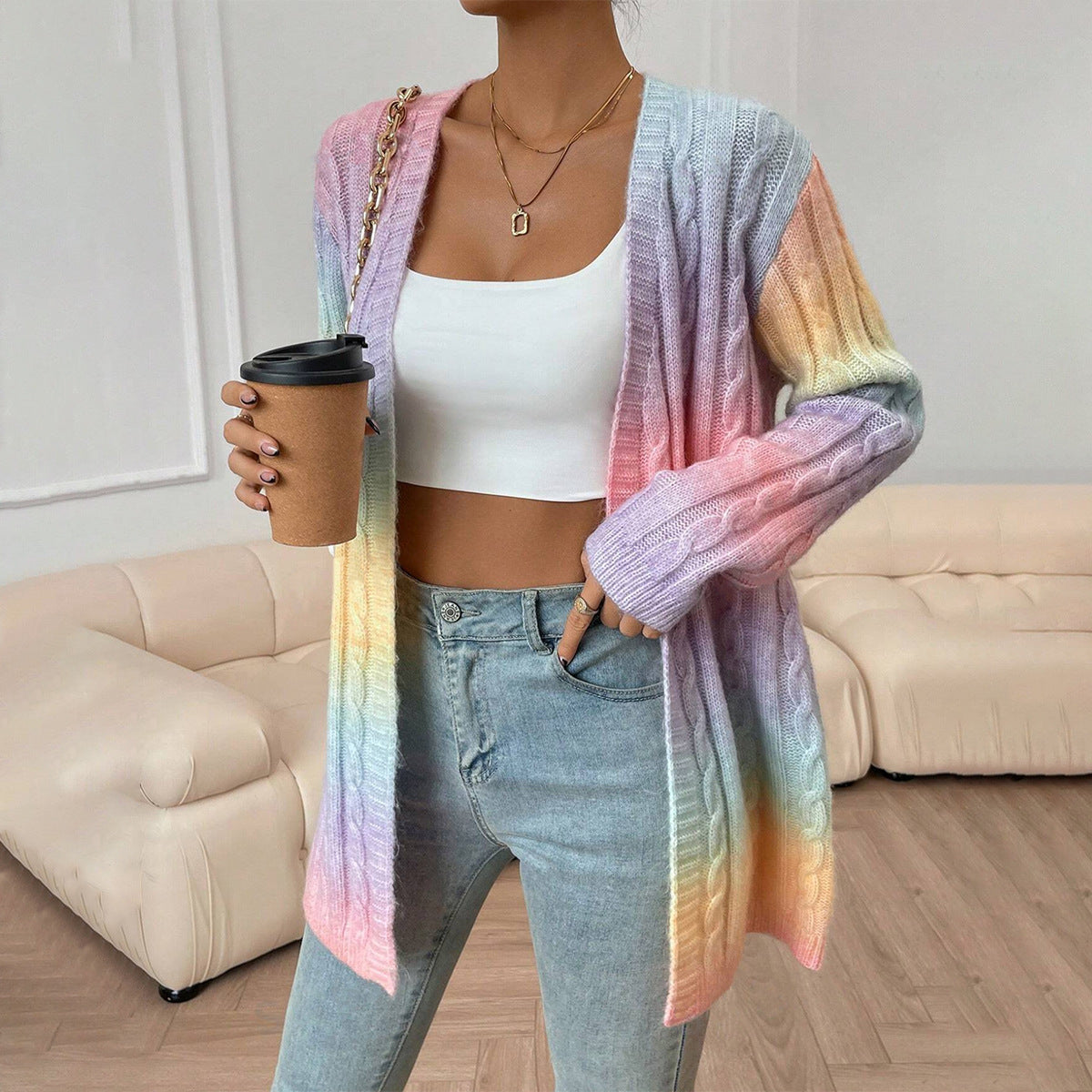 Image of Rochelle | Women's Long Sleeve Cable Knit Cardigan