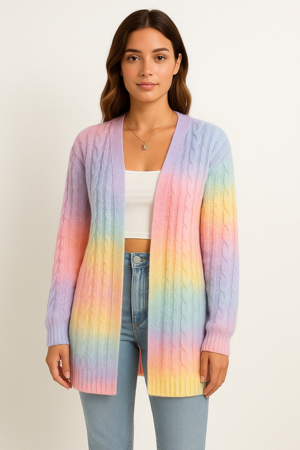Women's Long Sleeve Cable Knit Cardigan - VibreMode