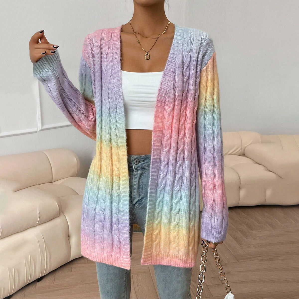 Image of Rochelle | Women's Long Sleeve Cable Knit Cardigan