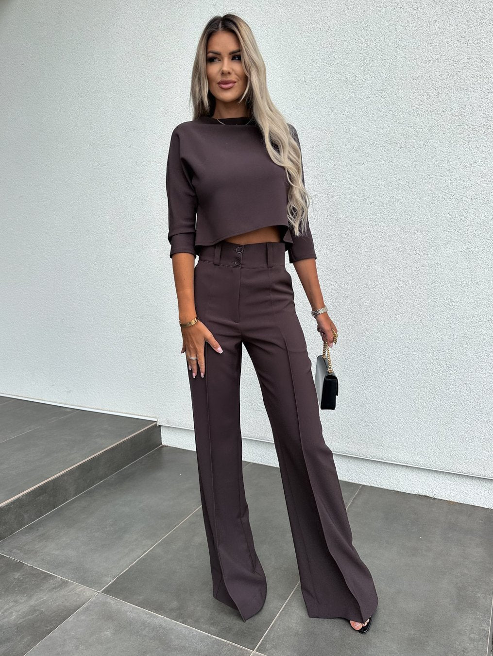 Women's Two Piece Lounge Set Cropped Wide Leg Pants