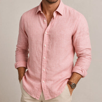 Men's Long Sleeve Woven Shirt Spread Collar Button Front