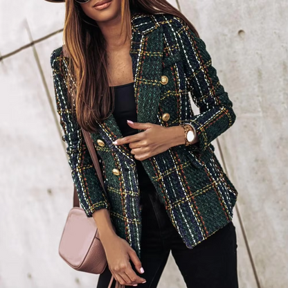 Image of Rosemary | Women's Double-Breasted Plaid Blazer