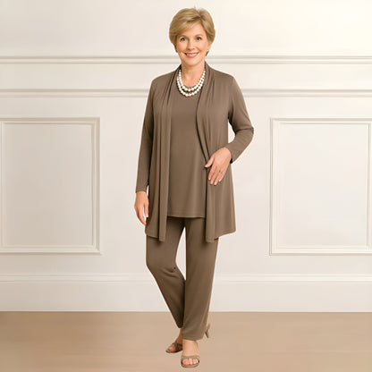 Women's 3 Piece Set Round Neck Straight Pants - VibreMode