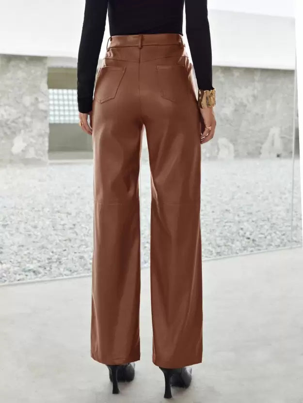 Image of Roxanne | Women's High-Waisted Faux Leather Wide Leg Pants