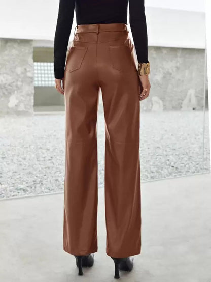 Image of Roxanne | Women's High-Waisted Faux Leather Wide Leg Pants