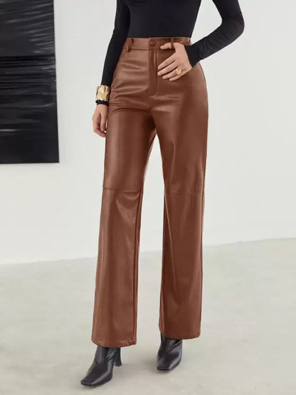 Image of Roxanne | Women's High-Waisted Faux Leather Wide Leg Pants