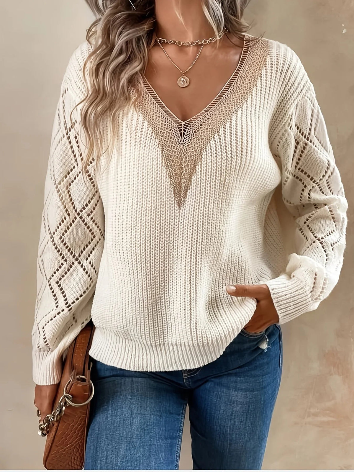 Women's V-Neck Knit Sweater - VibreMode
