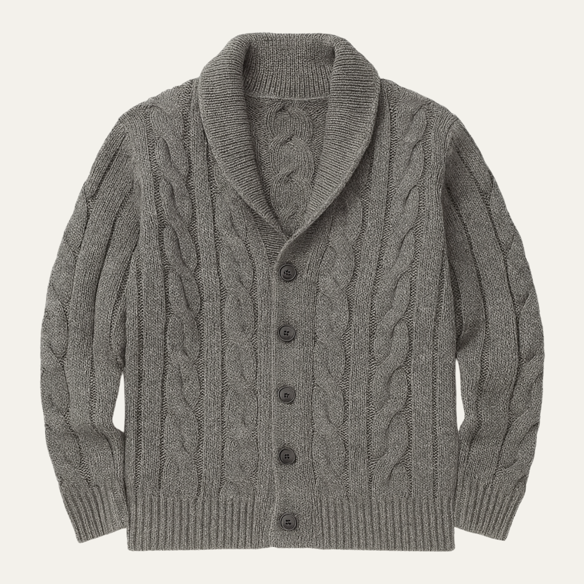 Men's Cable Knit Cardigan Shawl Collar Button Up Beige - VibreMode