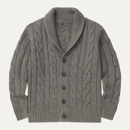 Men's Cable Knit Cardigan Shawl Collar Button Up Beige - VibreMode