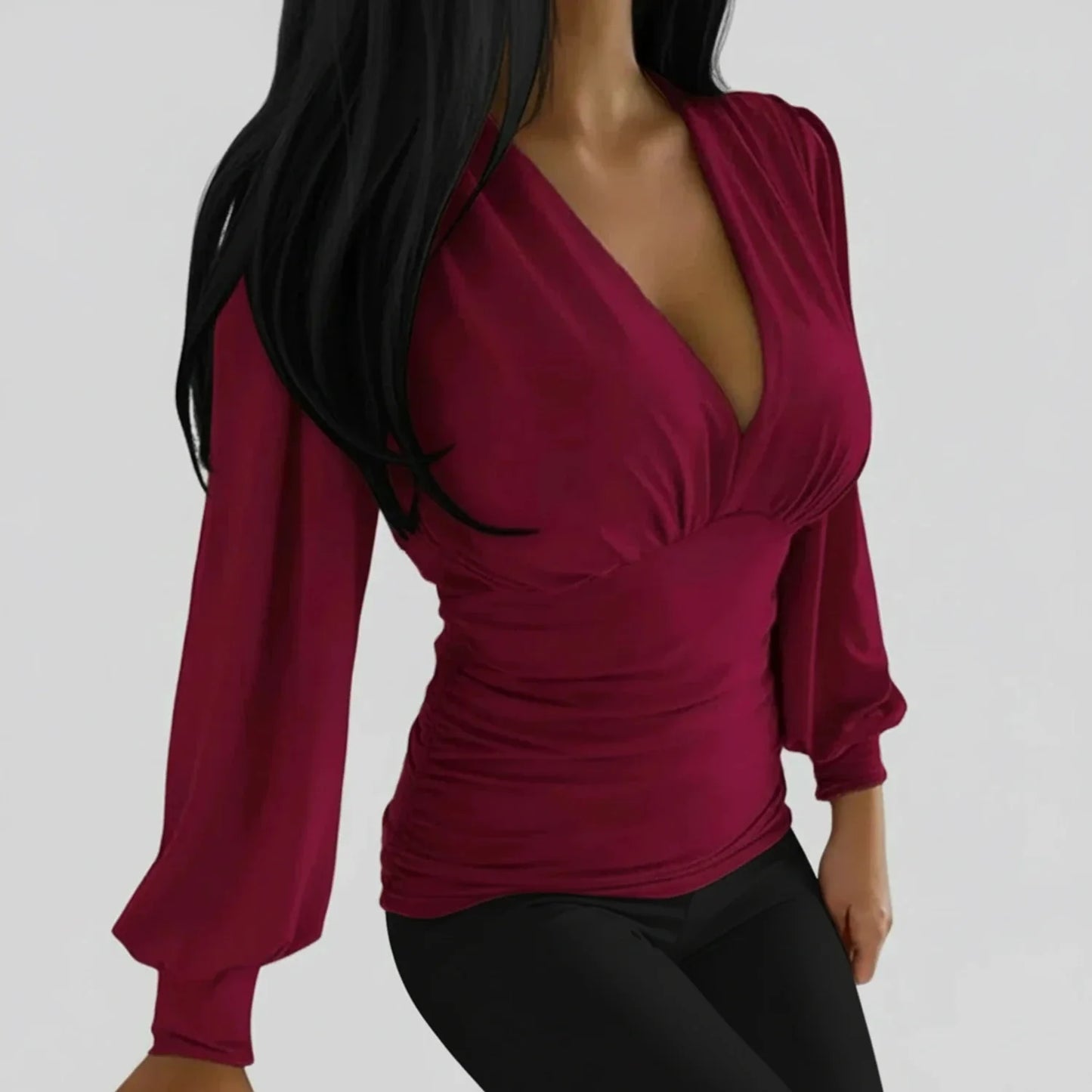 Women's Ruched Long Sleeve Blouse - VibreMode