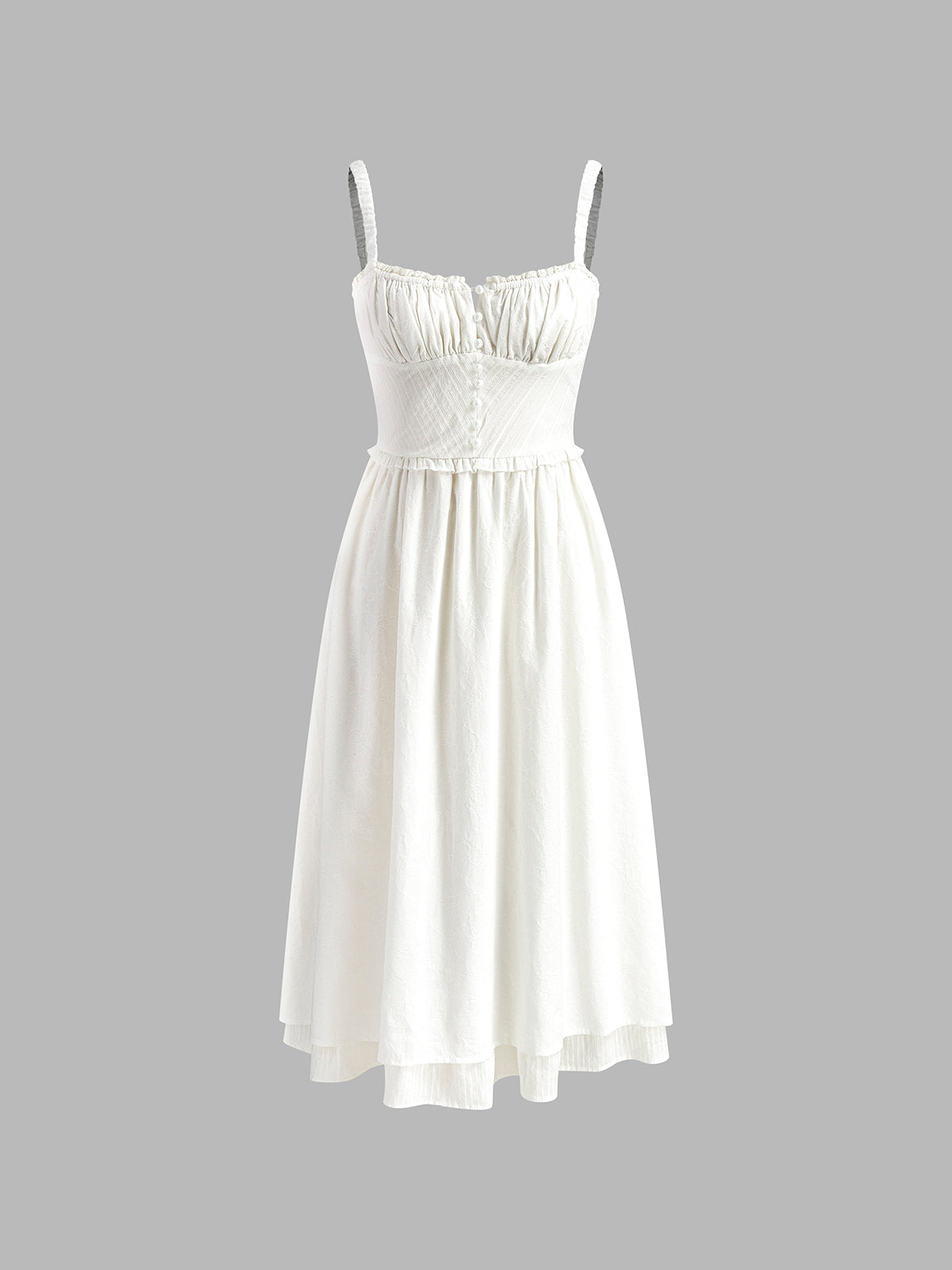 Women's Spaghetti Strap Midi Dress Ruffle Hem Button Front