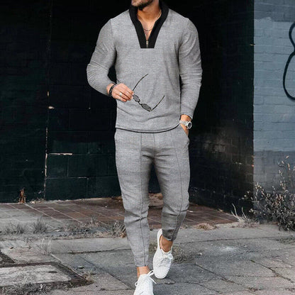 Men's Quarter-Zip Long Sleeve and Tapered Pants Textured Set