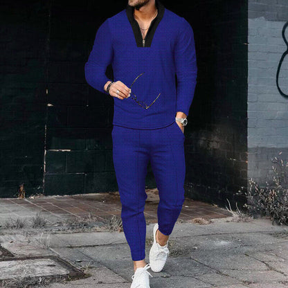 Men's Quarter-Zip Long Sleeve and Tapered Pants Textured Set