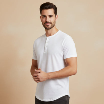 Men's Casual Henley T Shirt Summer Cotton