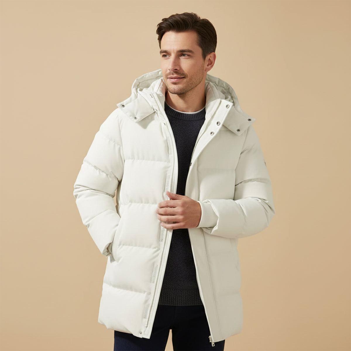 Men's Waterproof Hooded Puffer Parka Long Multi-Pocket
