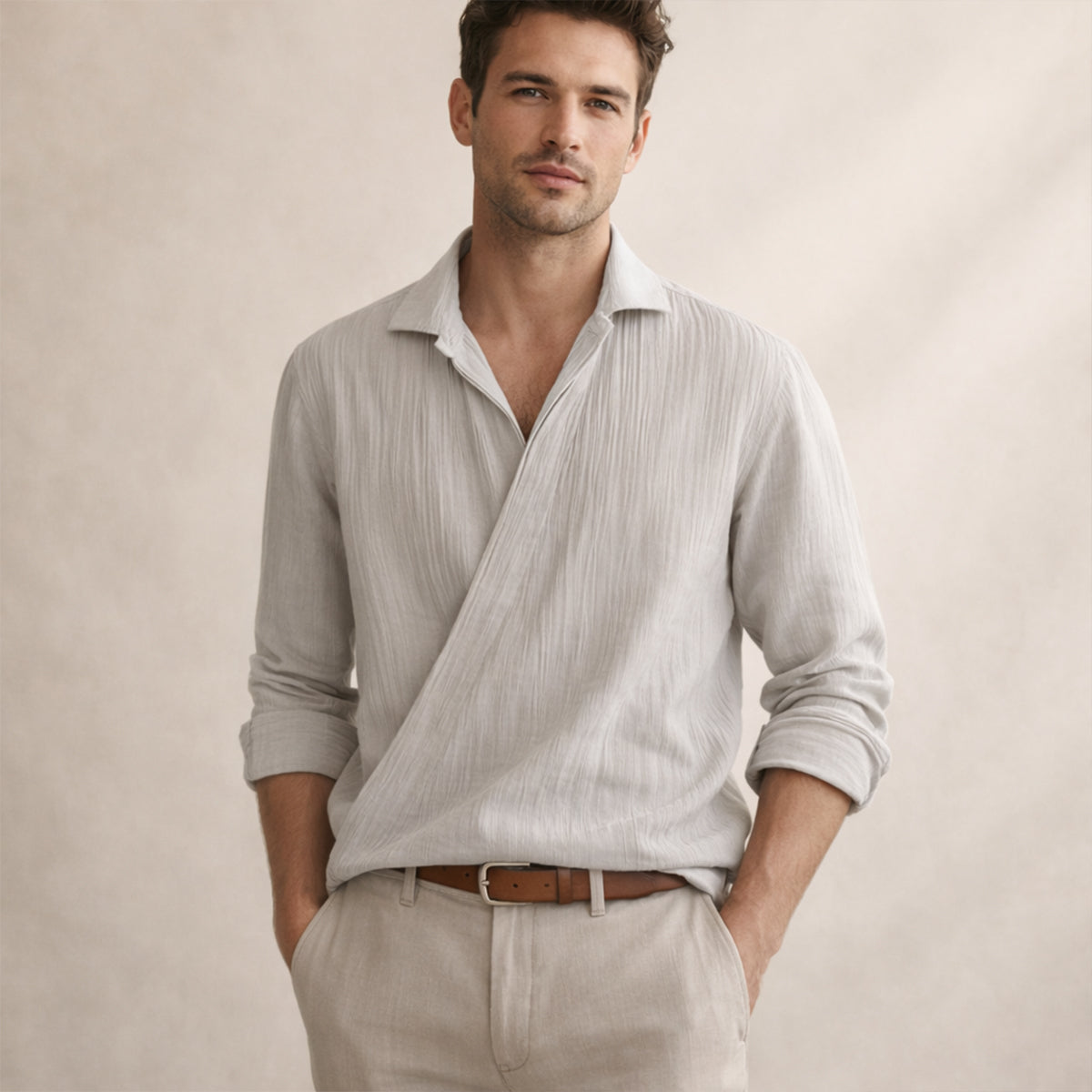 Men's Slim Fit Dress Shirt Gray Cotton