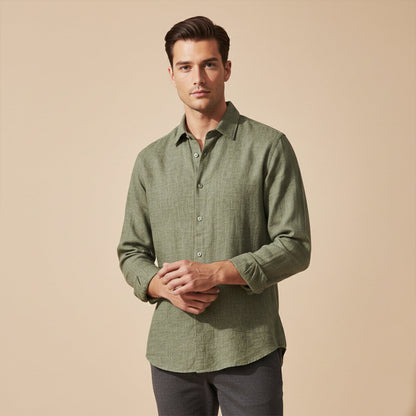 Men's Linen Button Up Shirt Loose Fit Beige