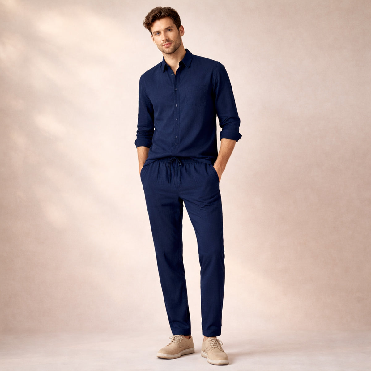 Men's Summer Shirt And Trousers Lightweight Set