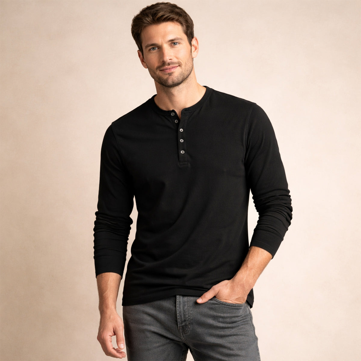 Mens Cotton Blend Henley Shirt Breathable