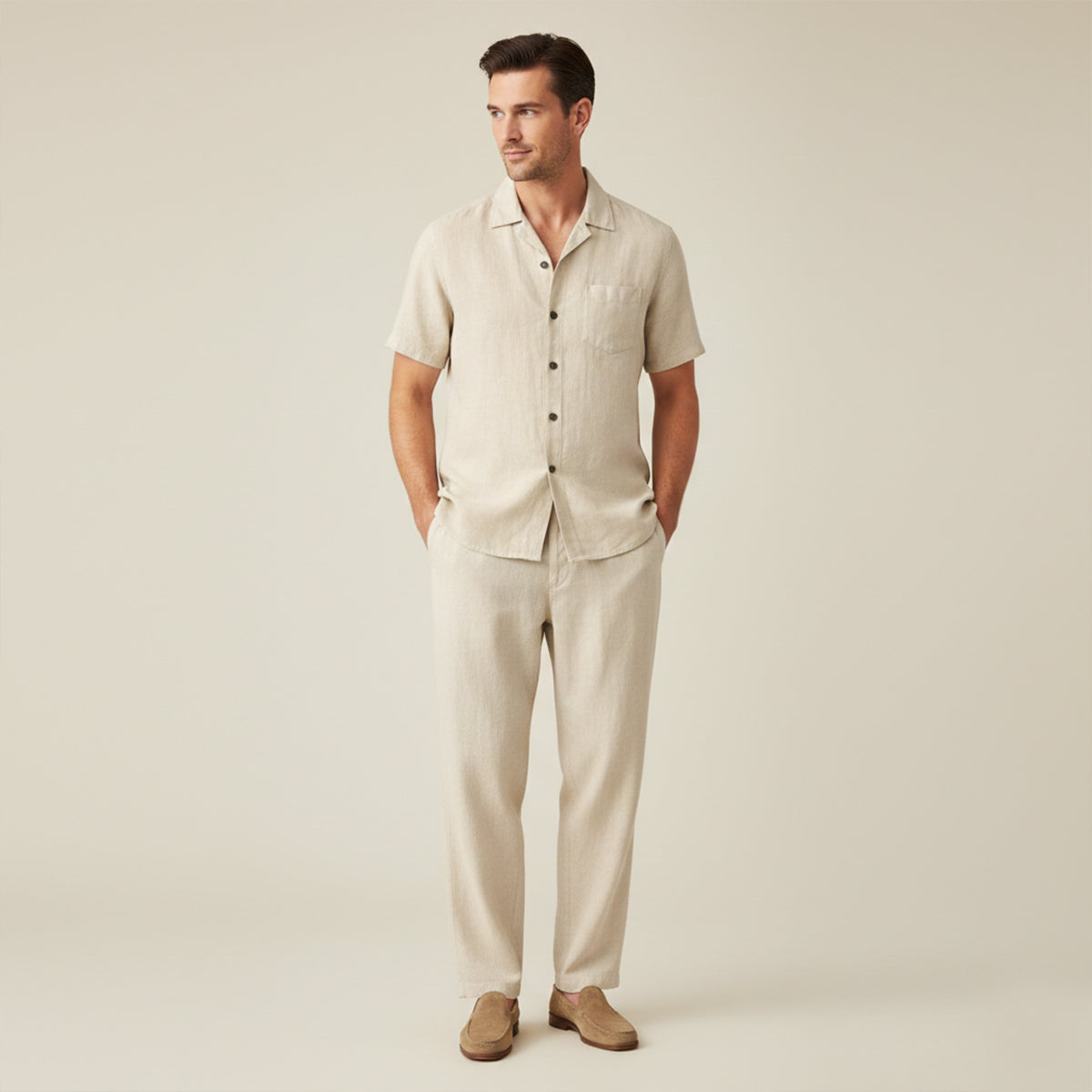 Men's Linen Beach Shirt And Pants Set
